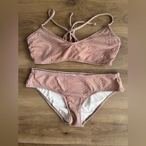 Hula Honey Beige and White Snake-Print Bikini | Size L